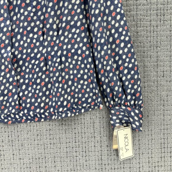 Vintage Nicola Blouse Womens Size 16 Navy White Long Sleeve Polka Dots - Picture 4 of 11